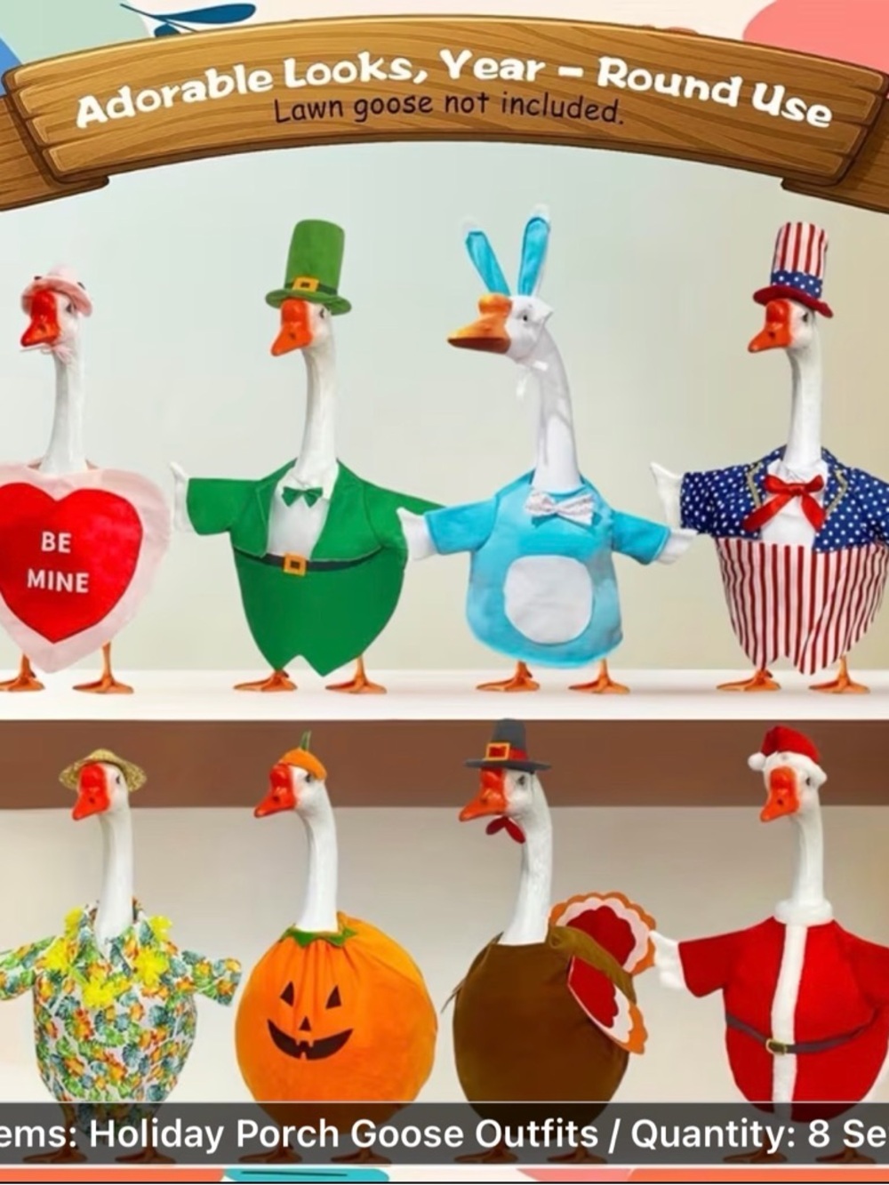 Holiday Porch Goose Outfit Set, 8-Piece, 23" Lawn Goose,